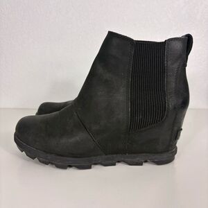 Sorel Black Leather Wedge Pull On Booties Women's Size 9